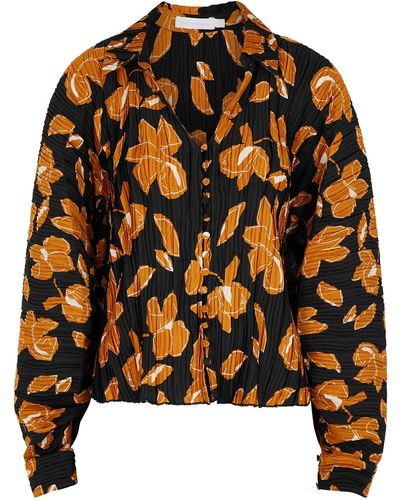 Jonathan Simkhai Winslow Floral-print Pleated Satin Shirt - Black