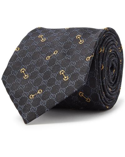 Gucci gg Horsebit-jacquard Silk Tie - Black