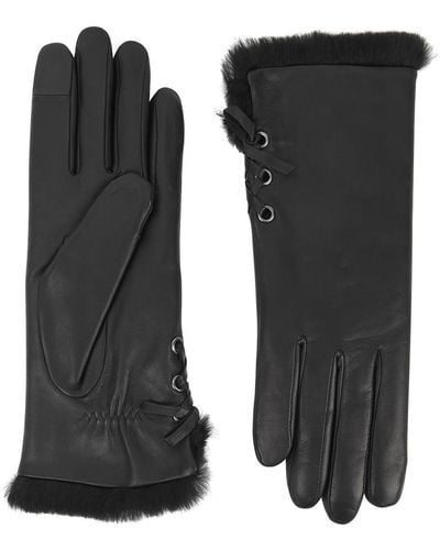 Agnelle Aliette Fur-lined Leather Gloves - Black