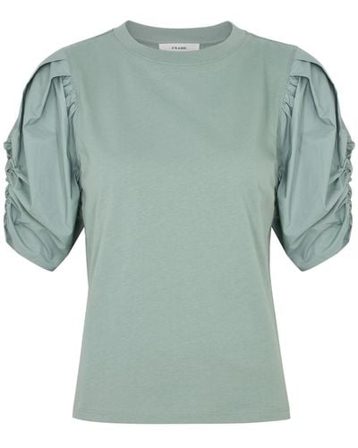 FRAME Puff-Sleeve Cotton T-Shirt - Green