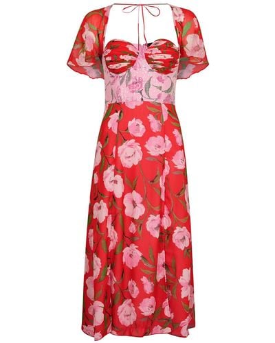 ROTATE SUNDAY Rotate Birger Christensen Floral-Print Chiffon Midi Dress - Red