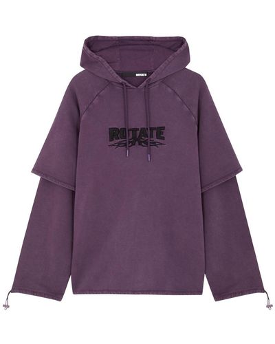 ROTATE SUNDAY Enzyme Layered Hooded Cotton Sweatshirt - Purple
