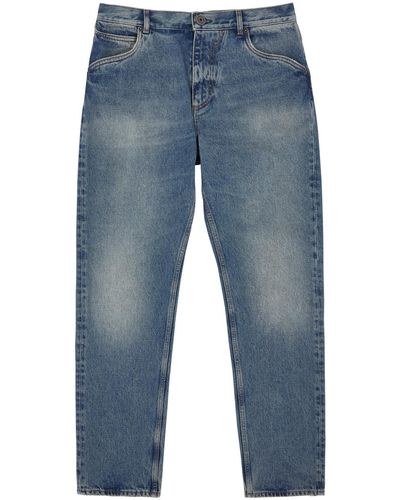 Balmain Logo-embroidered Slim-leg Jeans - Blue