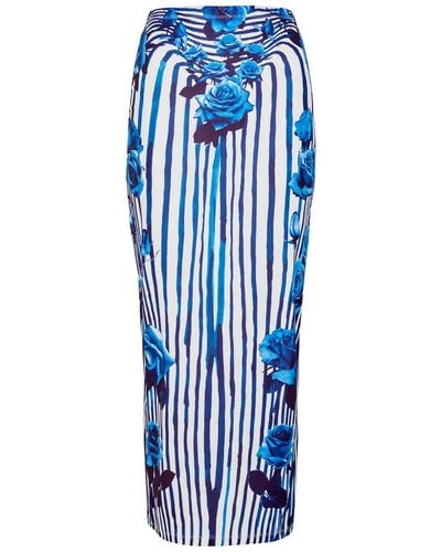 Jean Paul Gaultier Flower Body Morphing Stretch-Jersey Midi Skirt - Blue