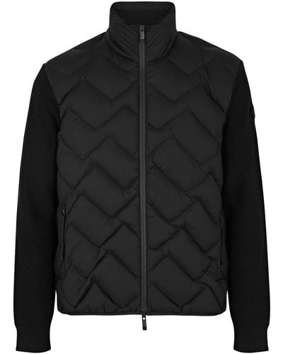 Moncler Quilted Shell And Ribbed-knit Cardigan - Black