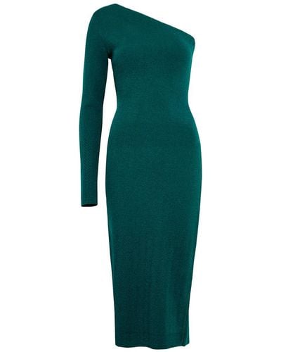 Victoria Beckham Glittered One-shoulder Stretch-knit Midi Dress - Green