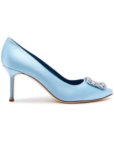 Manolo Blahnik Hangisi 70 Embellished Satin Court Shoes - Blue