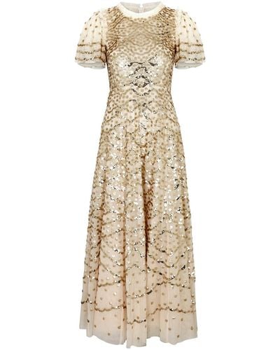Needle & Thread Deco Dot Embellished Tulle Gown - Natural