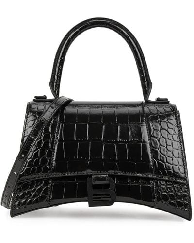 Balenciaga Hourglass Small Crocodile-effect Leather Top Handle Bag - Black