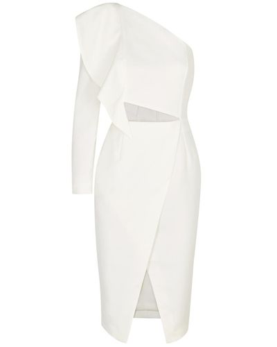Lavish Alice One-shoulder Ruffled Midi Dress - White