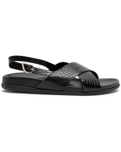 Ancient Greek Sandals Ikesia Crocodile-Effect Leather Sandals - Black