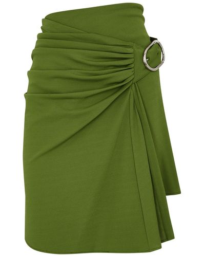 Rabanne Ruched Draped Mini Wrap Skirt - Green