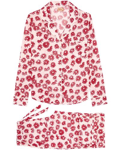 Desmond & Dempsey Chamomile Cotton Pyjama Set - Red