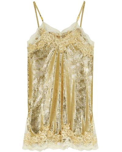 Rabanne Lace-Trimmed Chainmail Mini Dress - Yellow
