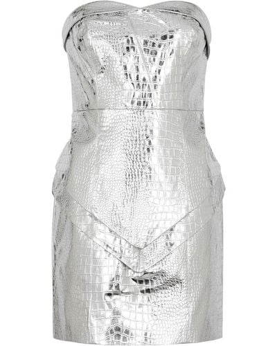 ROTATE BIRGER CHRISTENSEN Crocodile-effect Metallic Faux Leather Mini Dress - White