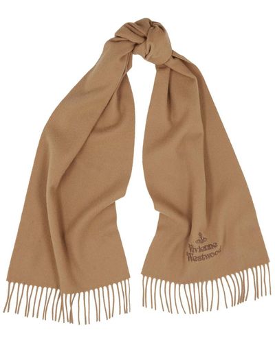Vivienne Westwood Logo-Embroidered Wool Scarf - Natural