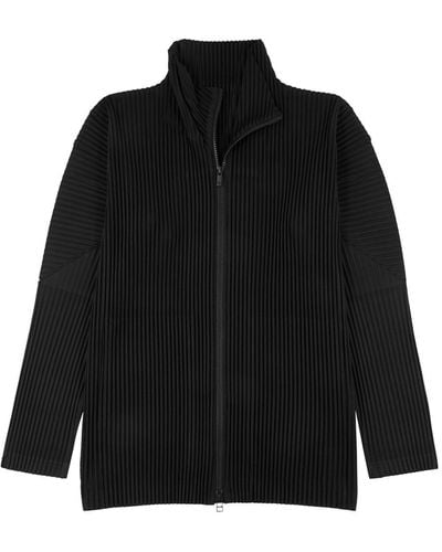 Issey Miyake Homme Plissé Pleated High-Neck Jersey Jacket - Black
