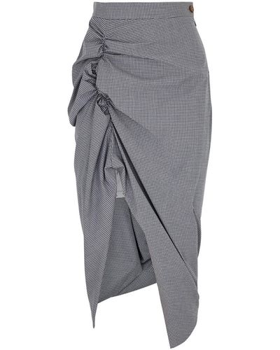 Vivienne Westwood Panther Checked Stretch-cotton Midi Skirt - Gray
