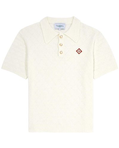 Casablancabrand Bouclé-knit Cotton-blend Polo Shirt - White
