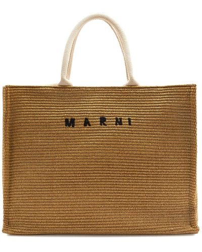Marni Logo-Embroidered Large Raffia Tote - Brown