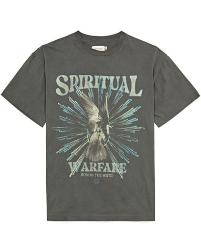 Honor The Gift Spiritual Conflict Printed Cotton T-Shirt - Gray