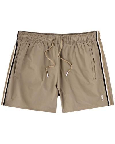 BOSS Striped Shell Swim Shorts - Natural