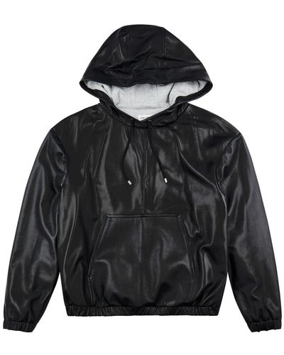 Saint Laurent Hooded Leather Sweatshirt - Black