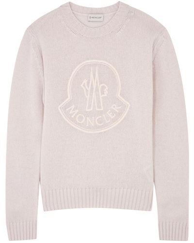 Moncler Logo-embroidered Wool-blend Jumper - Pink