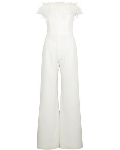 16Arlington Taree Feather-Trimmed Jumpsuit - White