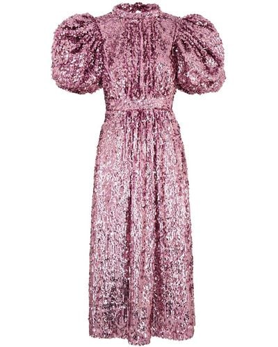 ROTATE BIRGER CHRISTENSEN Puff-sleeve Sequin-embellished Midi Dress - Purple