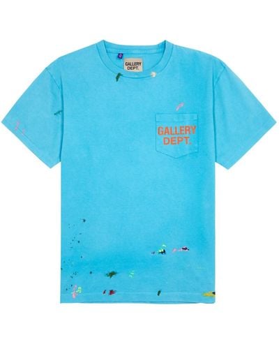 GALLERY DEPT. Paint-splattered Logo Cotton T-shirt - Blue