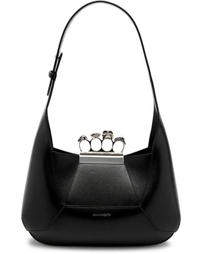 Alexander McQueen The Jeweled Hobo Leather Top Handle Bag - Black