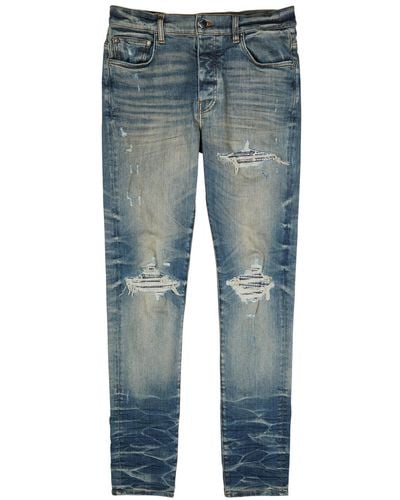 Amiri Mx1 Crystal Distressed Skinny Jeans - Blue