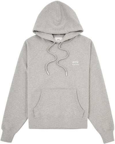 Ami Paris Logo Hooded Stretch-Cotton Sweatshirt - Grey
