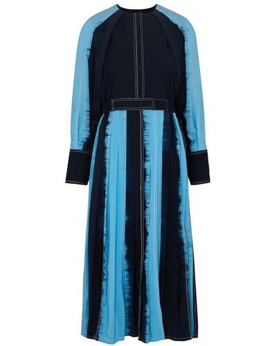 LOVEBIRDS Tie-Dyed Silk Midi Dress - Blue