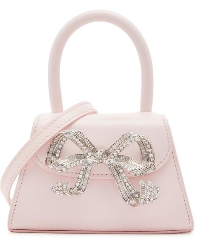 Self-Portrait Bow Micro Glossed Leather Top Handle Bag - Pink