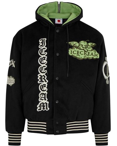 ICECREAM Cherub Logo Felt Varsity Jacket - Black