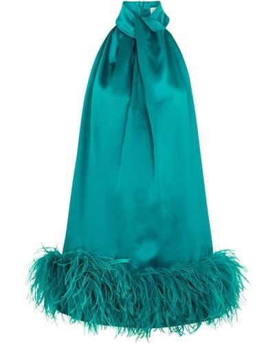 16Arlington Cynthia Turquoise Feather-trimmed Mini Dress - Blue