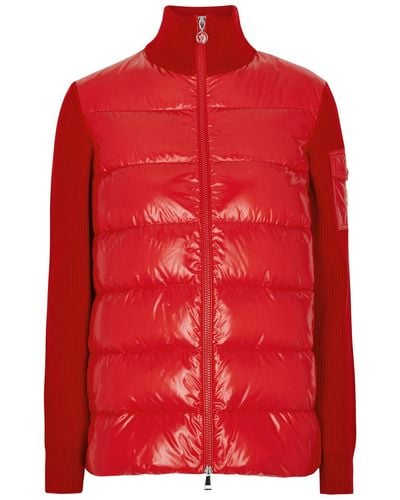 Moncler Quilted Shell And Wool Cardigan - Red