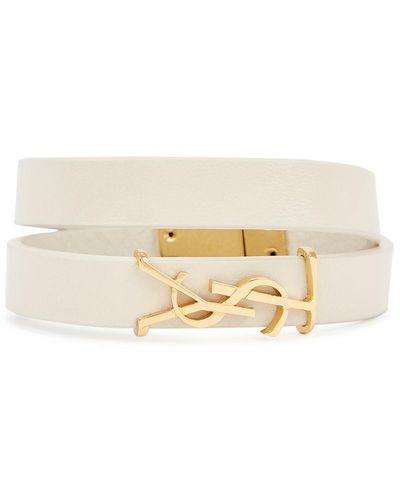 Saint Laurent Opyum Logo Leather Wrap Bracelet - Natural