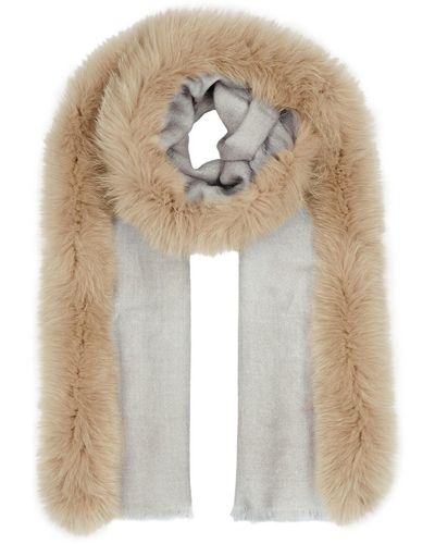 AMA Pure Fur-Trimmed Wool Scarf - Natural