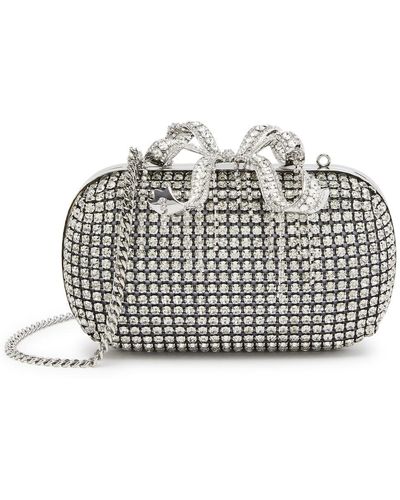 Self-Portrait Crystal-embellished Chainmail Clutch - Gray