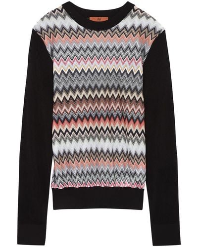 Missoni Zigzag Paneled Knitted Sweater - Gray