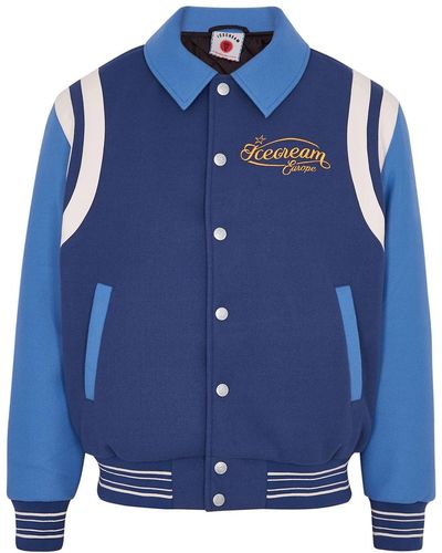 ICECREAM Mascot Paneled Felt Varsity Jacket - Blue
