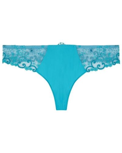 Simone Perele Delice Embroidered Thong - Blue