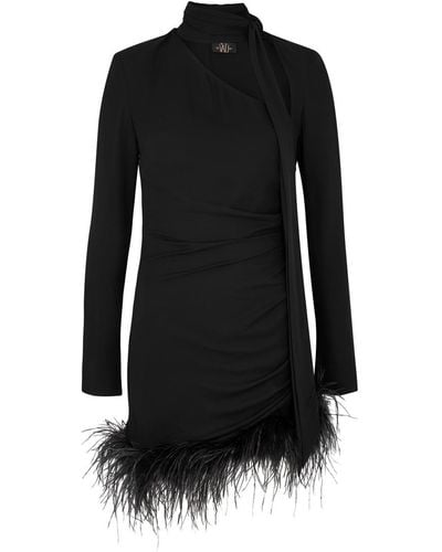 De La Vali Avenue Feather-trimmed Ruched Mini Dress - Black
