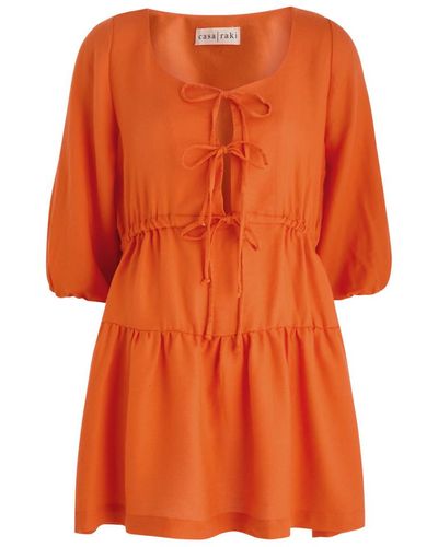 Casa Raki Lili Tiered Cotton Mini Dress - Orange