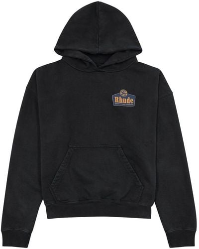 Rhude Grand Cru Printed Hooded Cotton Sweatshirt - Black