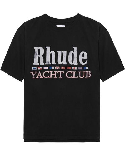 Rhude Flag Printed Cotton T-shirt - Black