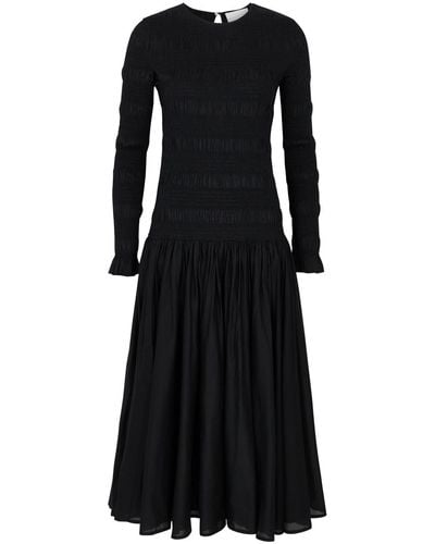 Merlette Syden Smocked Cotton Midi Dress - Black